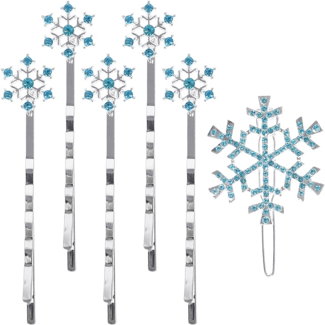 6 horquillas para el cabello con forma de copo de nieve, cintas variadas, accesorios para el cabello para niños (5 horquillas azules + 1 pinza azul)