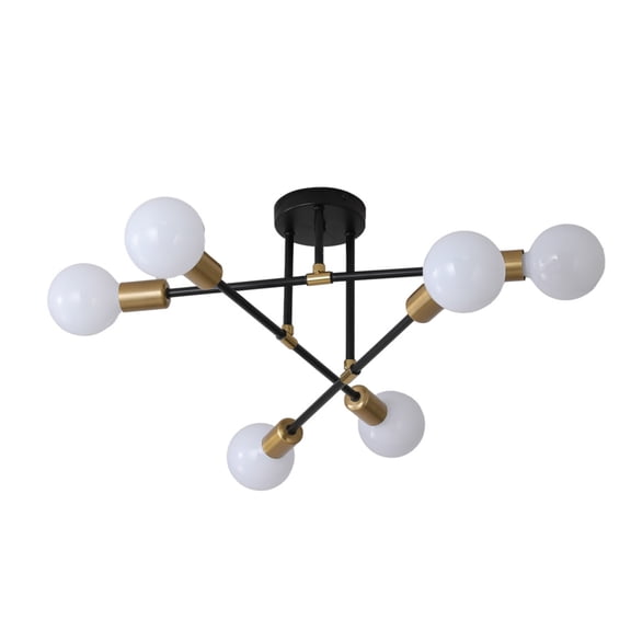 Ceiling lighting fixtures, dining room pendant light, kitchen living room modern 6-sight black and gold industrial pendant light semi embedded installation, E26 base, excluding light bulbs, modern pe