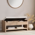 thumbnail image 3 of Bouclair Fluted Oak Wood and Bouclé Upholstered Storage Bench with Shelf, 3 of 5