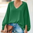 thumbnail image 2 of Annhoo Women's Fall Tops Long Sleeve Casual Solid Color V Neck Dressy Shirts Baggy Vacation Casual Blouse Tees, 2 of 9