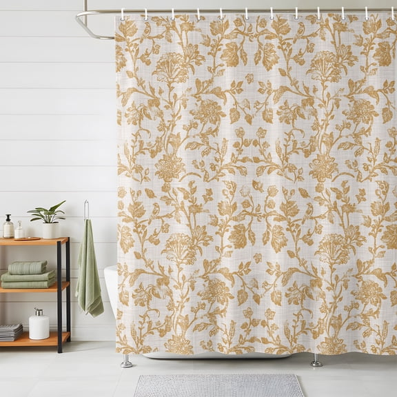 Shower Curtains for Bathroom, Farmhouse Orange Waterproof Fabric Shower Curtain, Vintage Flower Leaf Botanical Plant Decorative Bathroom Curtain for Bathtub, 72"x72", No Hooks Included