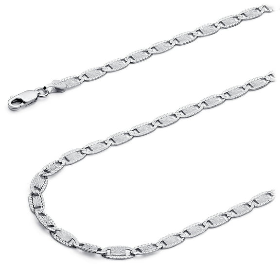 Wellingsale 14k White Gold Polished Solid 3mm Valentino Star/Edge Diamond Cut Chain Bracelet - 7.5"