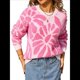 thumbnail image 3 of Suéter de Punto Afelpado para Mujer, Cuello Redondo, Larga, Estampado Floral, Suave, , Holgado, para Otoño e Invierno Rosa S, 3 of 9