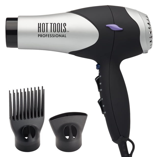 Secador de pelo Hot Tools Pro Artist Turbo Styling | Ligero y silencioso, plateado/negro, 1 unidad (paquete de 1)