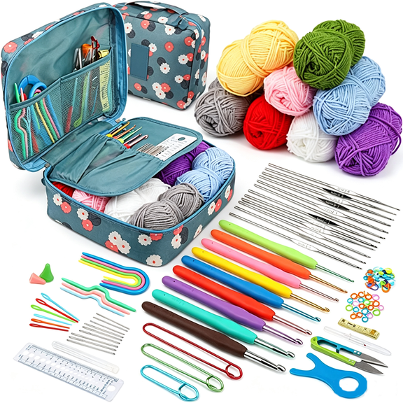 103-Piece Crochet Kit With Yarn Set, Ergonomic Soft Grip Hooks With Colorful Yarn And Accessories, Suitable For Beginners And DIY Crafters.