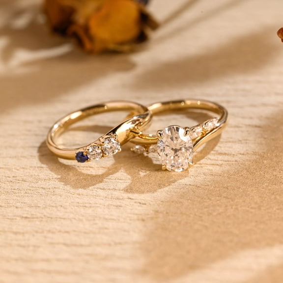 Diastar Jewels Oval Cut Cubic Zirconia 14K Yellow Gold Finish Wedding Engagement Ring Set