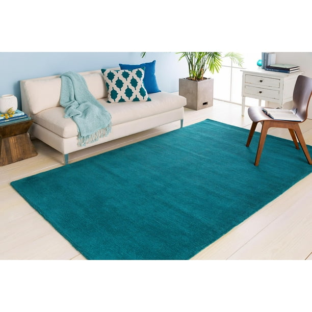Mark&Day Area Rugs, 6x9 Rennes Solid and Border Teal Area Rug (6' x 9')