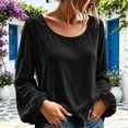 thumbnail image 2 of Dpjklzsn Women's Velour Scoop Neck Blouse with Gathered Long Sleeves and Relaxed Fit, 2 of 9