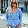 thumbnail image 6 of Women'S Long Sleeve Cropped Knit Cardigan 2025 Casual Button Down Crochet Sweater Tops with Pockets Dark Blue S, 6 of 9