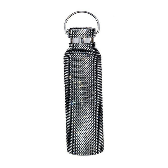 Billuyoard Frascos de vacío con purpurina de 350/500/600/750ml, diamantes de imitación de acero inoxidable con asa, botella de té hecha a mano, tetera, Cocina y Comedor Negro/750ml Billuyoard HA071622-12