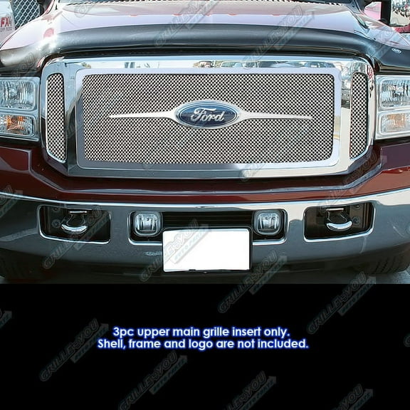 APS Compatible with Ford Excursion F-250 F-350 F-450 F-550 2005-2007 Main Upper Stainless Steel Chrome Mesh Front Grill Grille Insert F75176T