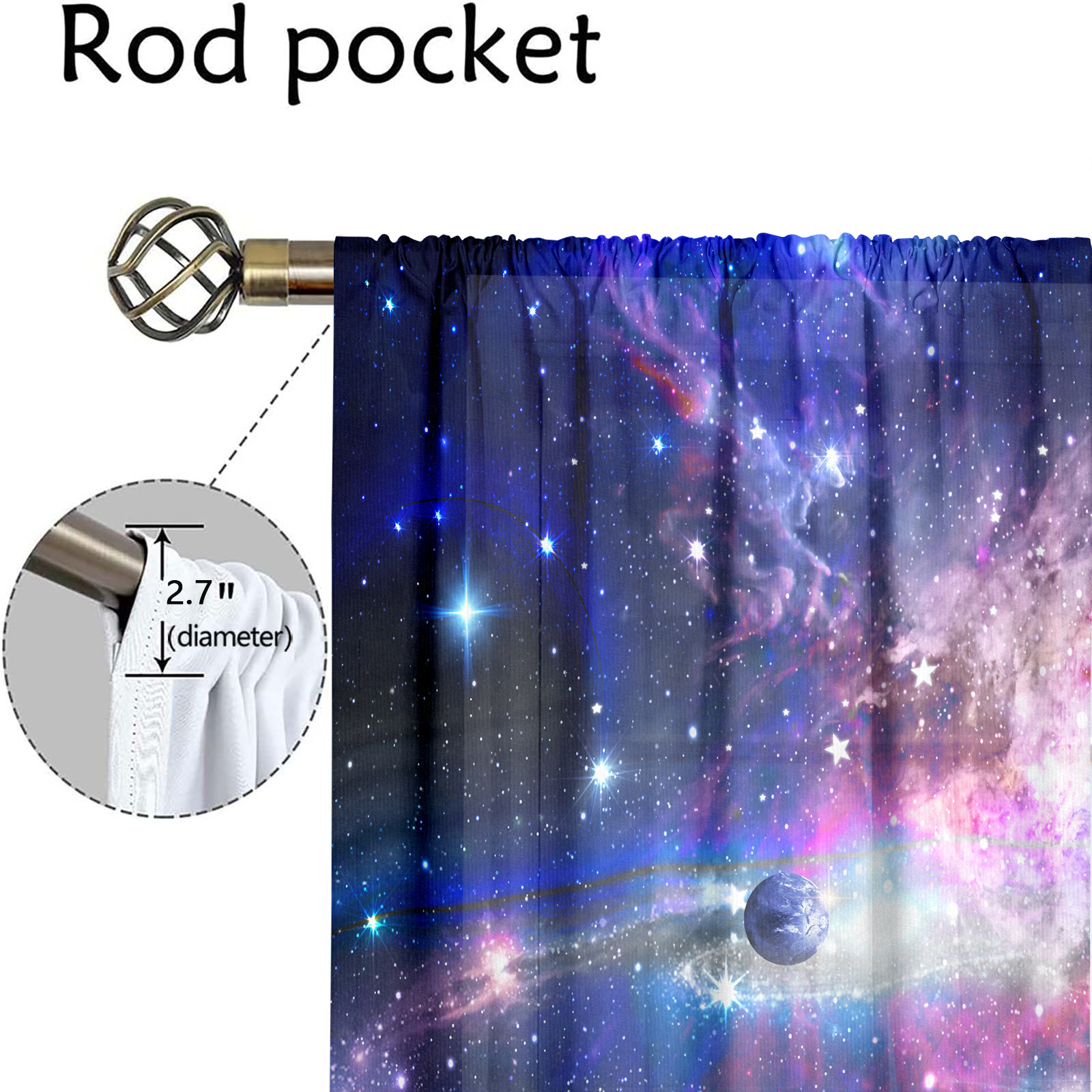 WNOOHIY Stunning Blue Purple Galaxy Starry Rod Pocket Curtains for Bedroom Living Room,2 Panels