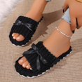 thumbnail image 4 of Slippers for Women Memory Foam House Womens Slipper Slides Home Bedroom Bathroom Spa Open Toe Corduroy Cute Bow Slippers Cozy Comfortable Black, 4 of 9