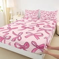 thumbnail image 3 of Manfei Cartoon Bow Tie Twin Sheet Sets,Cute Bowknot Ribbon Twin Fitted Sheet,Girl Pink Flat Sheet For Teens,Luxury Bedroom Decor,3-Piece, 3 of 7