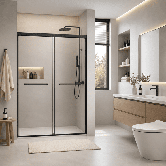 58.7-60"W x 72"H Frameless Dual Sliding Shower Door, Soft-Close, Aluminum, 1/4" Tempered Glass