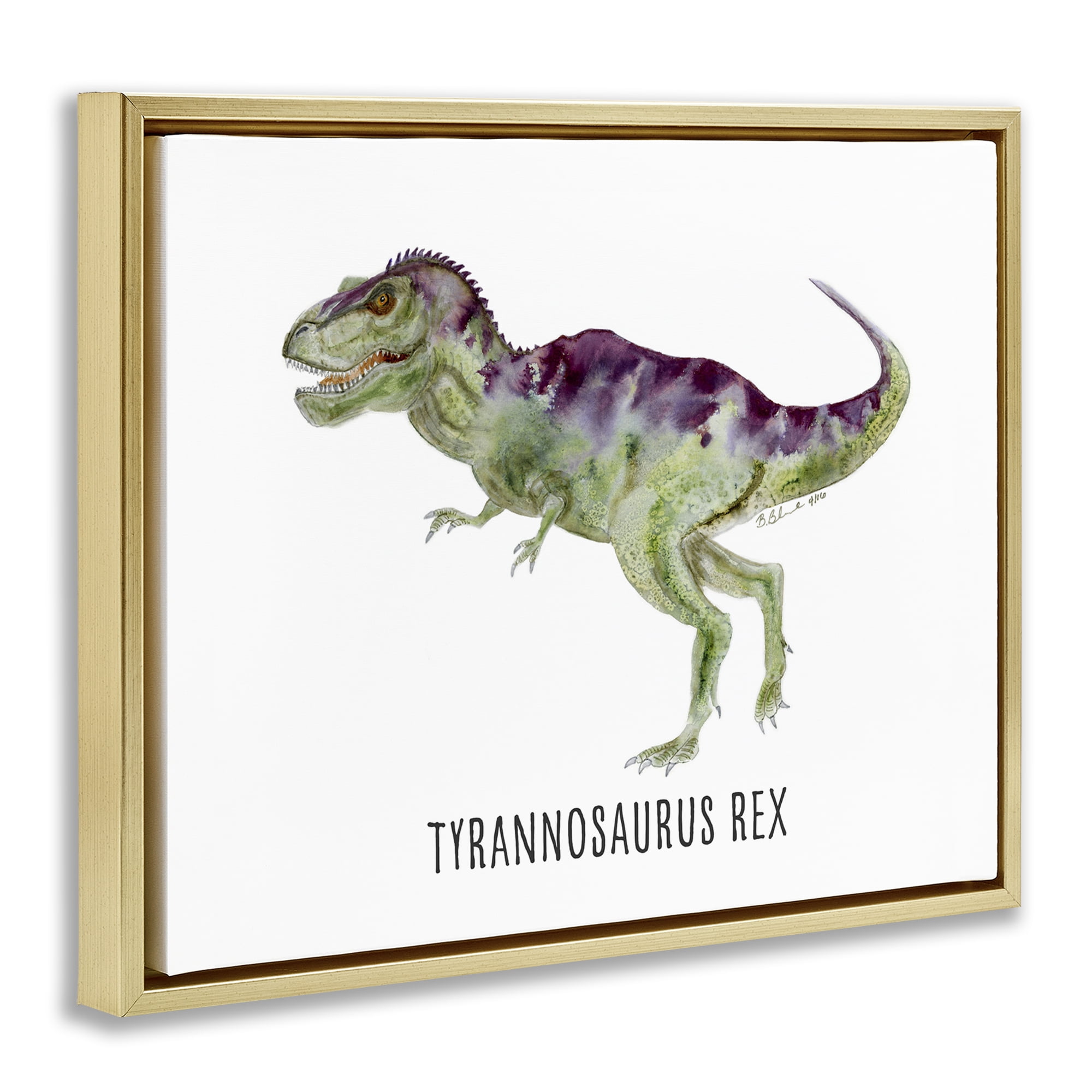 Stupell Industries Tyrannosaurus Rex Dinosaur Learning Animals Painting Gold Floater Framed Canvas Art Print Wall Art, 21 x 17