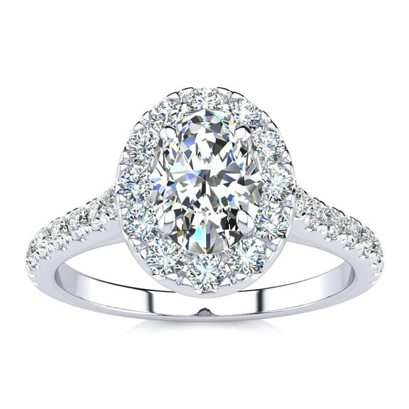 SuperJeweler 1 1/2 Carat Oval Shape Halo Diamond Engagement Ring in 14 Karat White Gold For Women