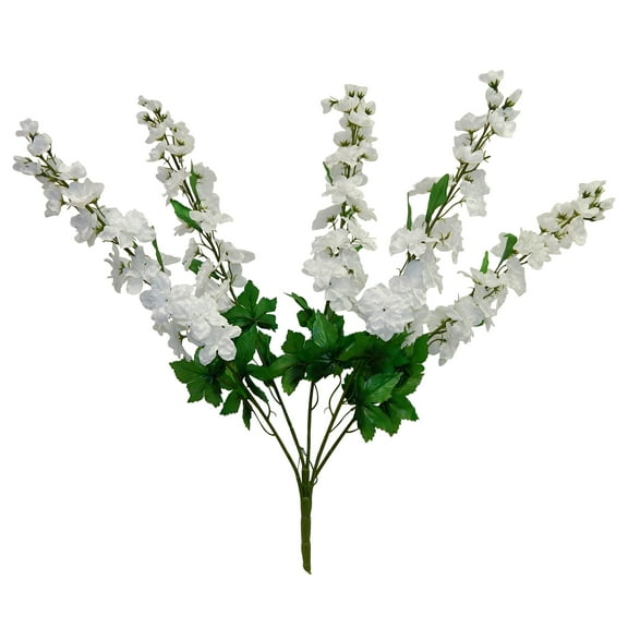 White Delphinium 30in Artificial Polysilk Faux Fake Larkspur Flower Bush for Craft Home Garden Outdoor Bouquet Arrangement Ceremony Wedding Arch Floral Wall Aisle Decor (White, One each)