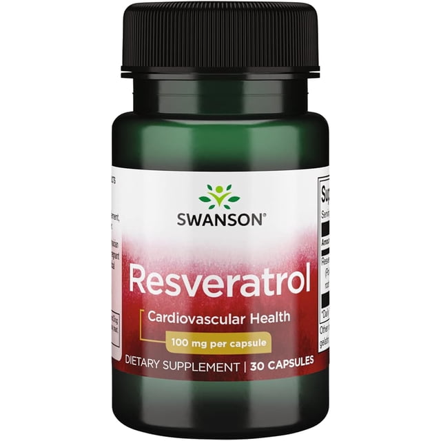 Swanson | Resveratrol, 100 mg, 30 cápsulas. Suplemento que Apoya el bienestar cardiovascular.