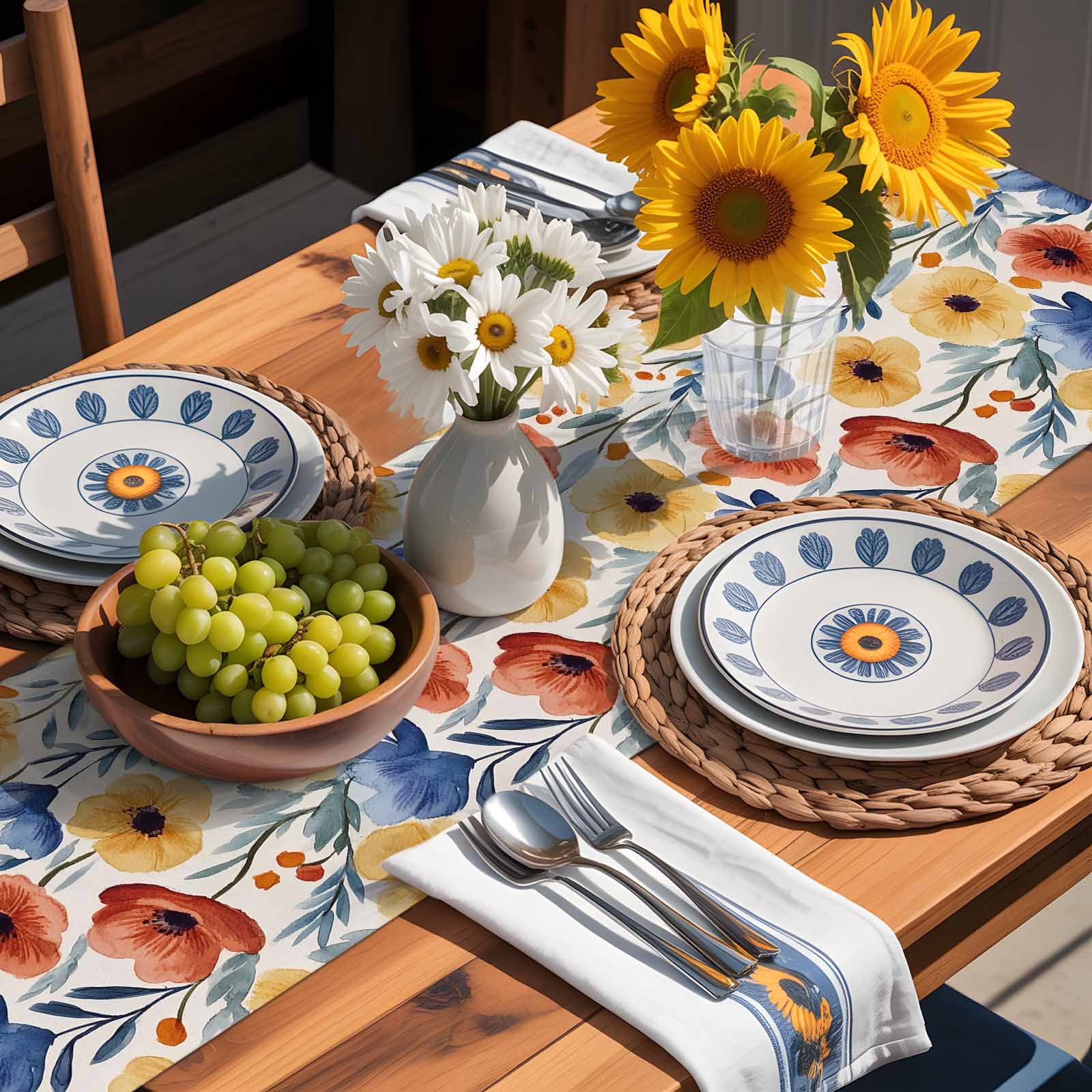 Red Poppy Flower Spring Blossom Floral Table Runner 90 Inches Long, Garden Plant Seamless Table Runners Tabletop Scarf Kitchen Dining Tables Decoration for Home Party Indoor Outdoor