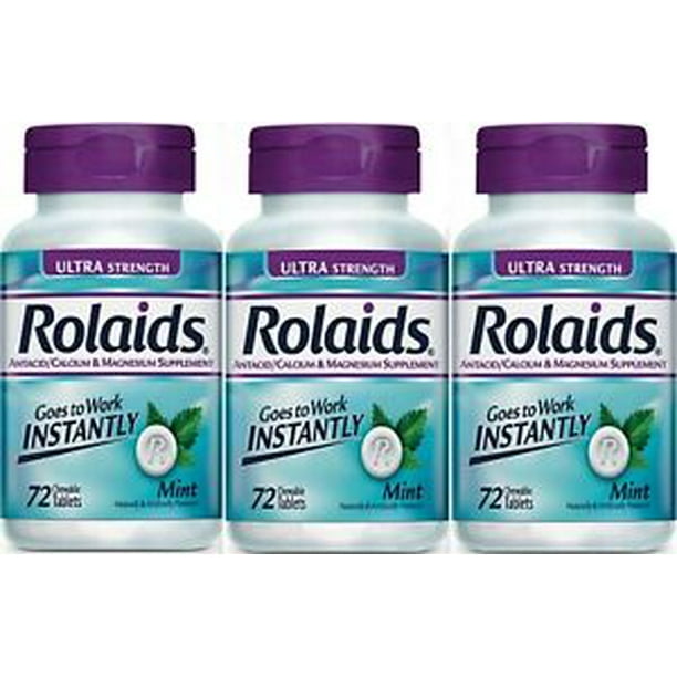 ROLAIDS Ultra Strength Chewable Antacid Tablets 72ct MINT ( 3 pack