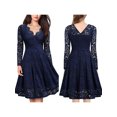 thumbnail image 4 of Txlixc Vestido floral de encaje femenino, falda de manga larga sólida con cuello en forma de V y cintura alta Txlixc moda, 4 of 6