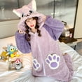 thumbnail image 3 of Kigurumis-ropa de dormir con capucha para hombre y mujer, pijama de lana de Coral con diseño de gato Kawaii, ropa de ocio para fiestas, Invierno, 3 of 4