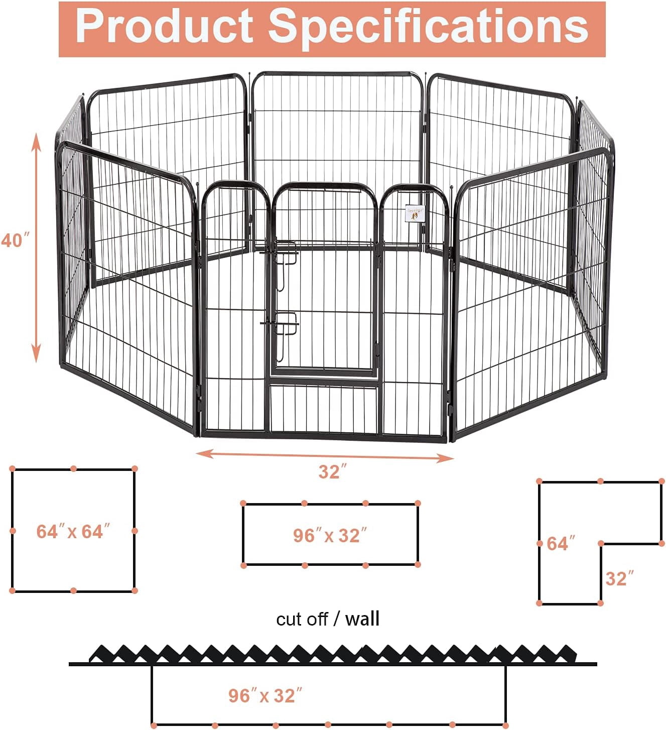 XF XINFENG Dog Fence Pet Gate Dog Kennel 40" Dog Playpen Puppy Playpen 8 Panels with Door Heavy Duty Portable Metal Dog Pen Exercise Pen Dog Gate for Pet Animals Indoor Outdoor