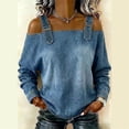 thumbnail image 2 of Baberdicy Long Sleeve Shirts for Women Women's Denim Shirts Lapel Collar Long Sleeve Button down Slim Fit Casual Tops, Blue, 3Xl, 2 of 6