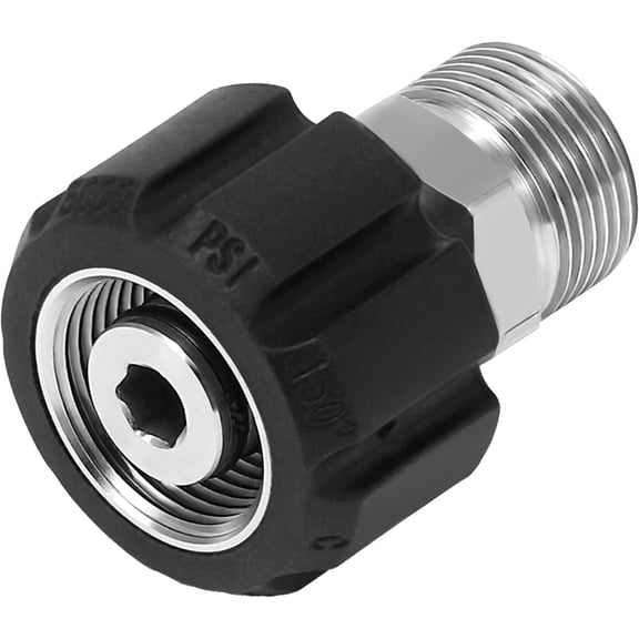 Pressure Washer Adapter, Metric M22 15mm Female Thread to M22 14mm Male Fitting, Stainless Steel, 4500 PSI