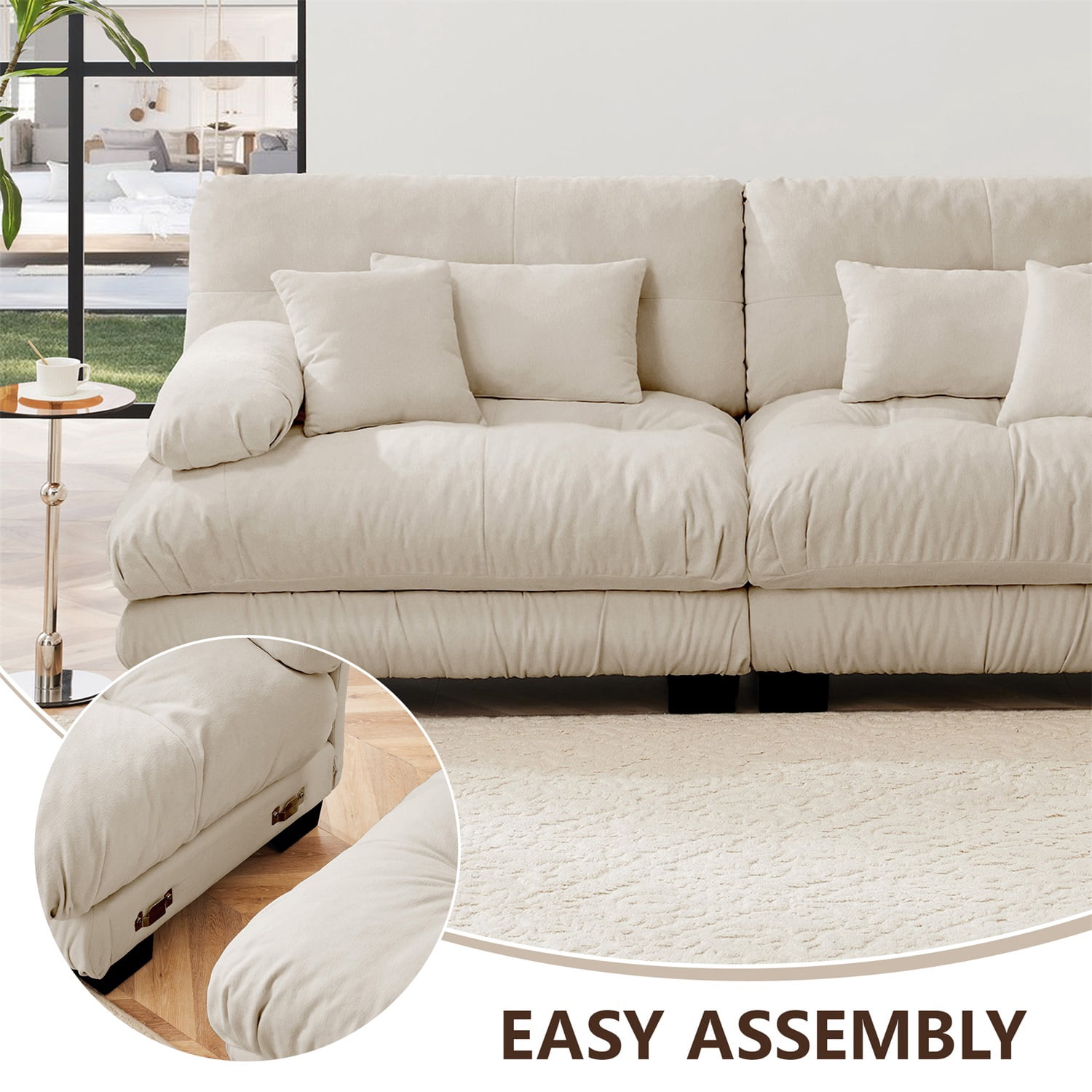 Hommoo Chenille Fabric Cloud Couch Loveseat with 2 Lumbar Pillows and 2 Throw Pillows, 2 Seater Sectional Sofa Couches for Living Room Apartment, Light coffee