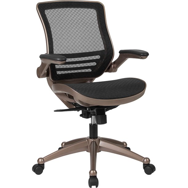 MidBack Black Mesh Executive Swivel FlipUp Arm Office Chair Gold