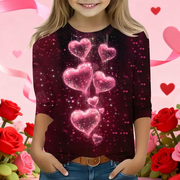Blusas y camisas de manga larga con cuello redondo y estampado infantil, manga 3/4/cuello redondo tres cuartos, camisa y top para niños, top de poliéster para niños
