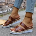 thumbnail image 2 of Espadrilles Wedge Sandals for Women Trendy Crooss Strappy Open Toe Casual High Heeled Platform Slip on Slides Brown Size 7.5, 2 of 6