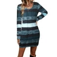thumbnail image 4 of Women'S Striped Sweater Dress High Waist Knit Textured V Neck Long Sleeve Bodycon Dress Knit Mini Dress Navy Blue L, 4 of 10