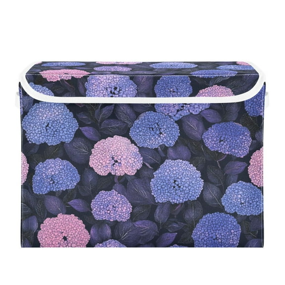Purple Hydrangeas Large Storage Bins with Linen Collapsible Lid Storage Box 16.7 x 12.6 x 11.8in