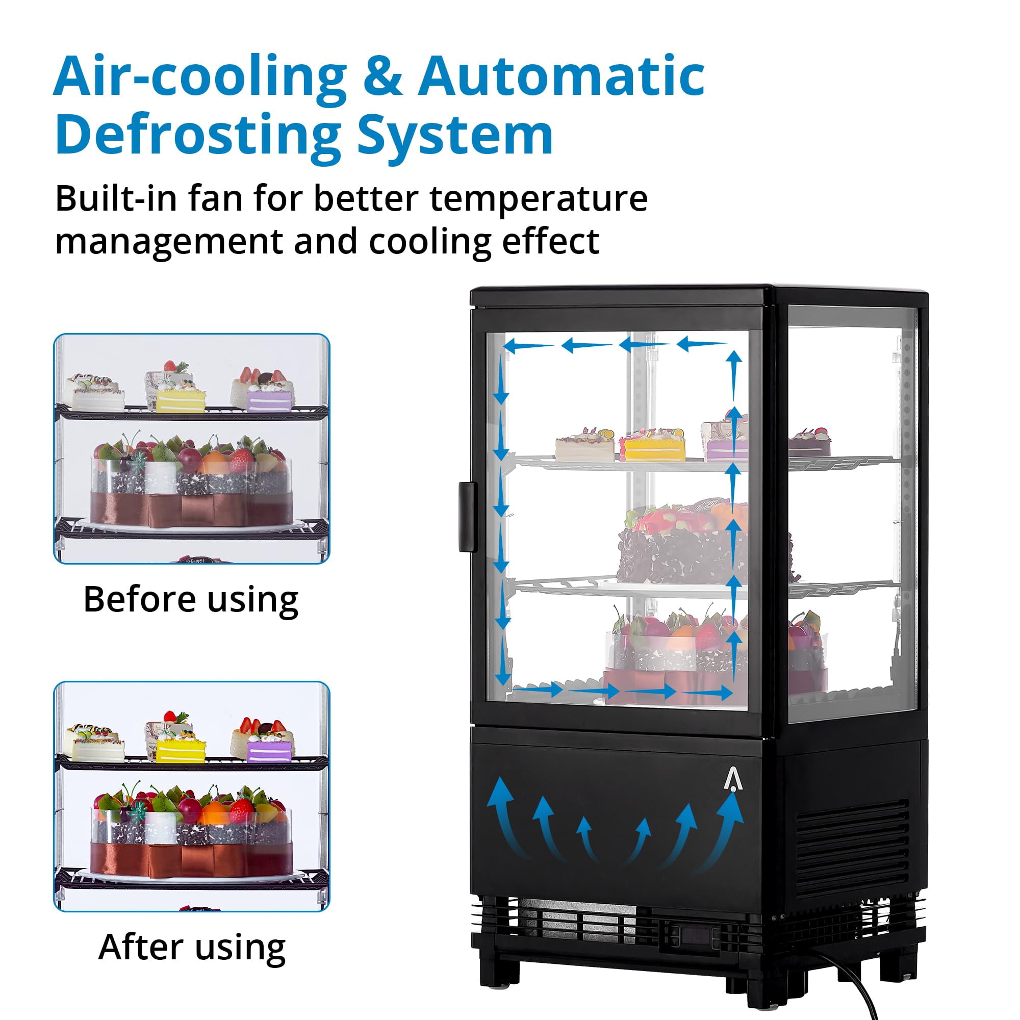 Commercial Display Refrigerator, 2.0 Cu. Ft. Countertop Pastry Refrigerated Display Case with Led Lighting, Air-Cooling, Frost-Free, Rear Sliding Door for Baked, Stores and Cafes Cakes