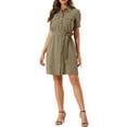thumbnail image 2 of INSPIRE CHIC Women's Collared Short Sleeve Safari Pocket Belt Button up Shirt Dress, 2 of 6