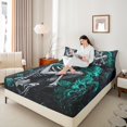 thumbnail image 4 of Castle Fairy Female Men Gothic Skeleton Twin Sheet Sets 3pcs,Teal Floral Rose Twin Fitted Sheet Microfiber,Happy Valentine's Day Breathable Flat Sheet,Ultra Soft Home Decor, 4 of 7