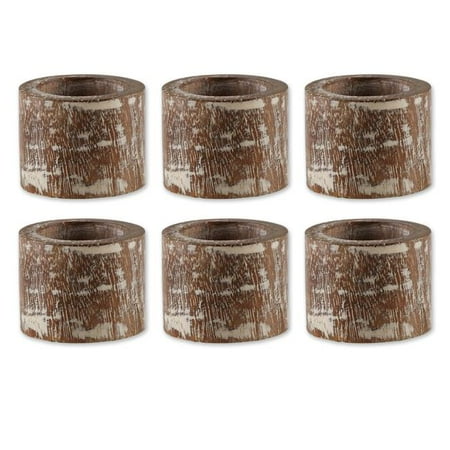 

White Wash Finish Wood Band Napkin Ring - Set of 6