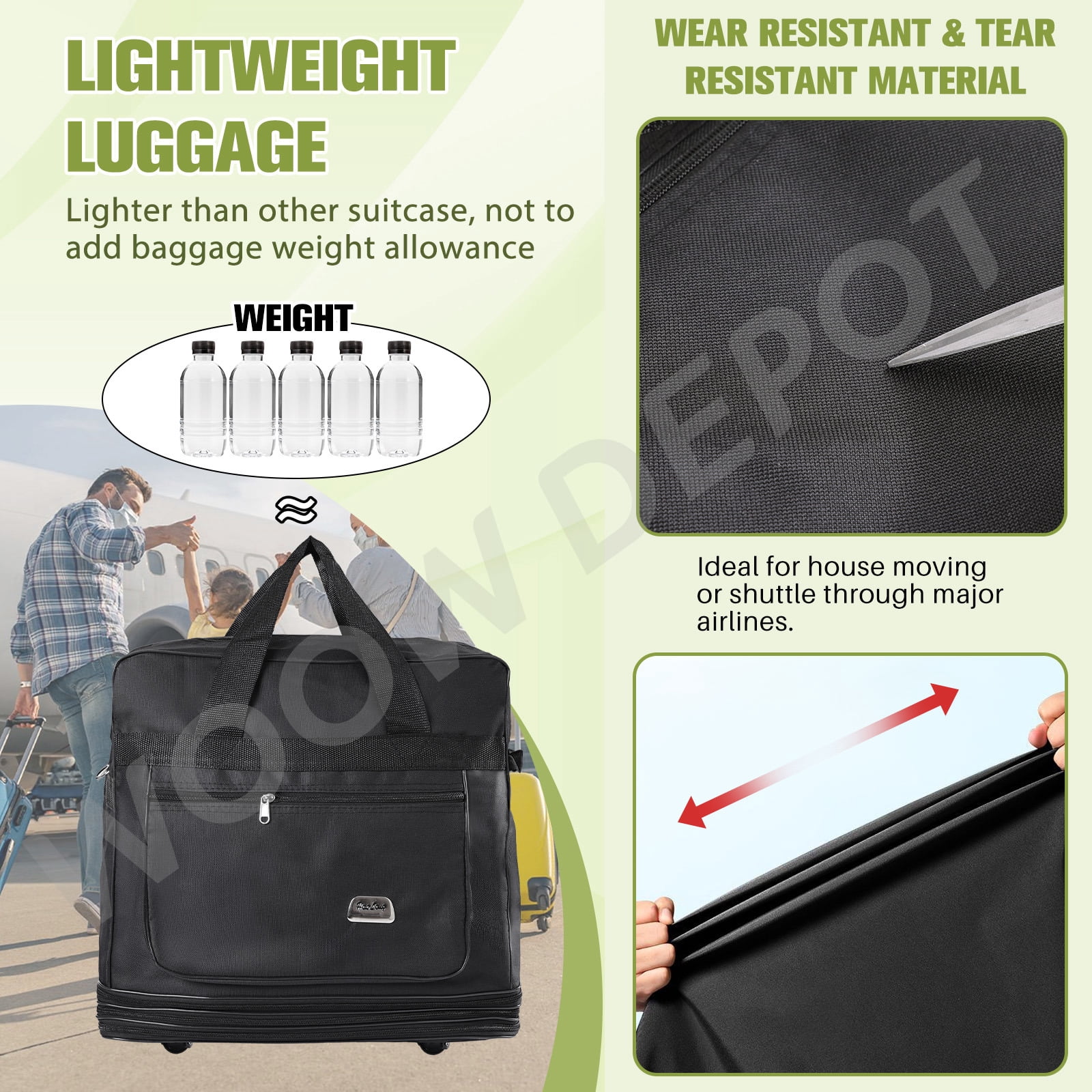 WOOW DEPOT 30in Expandable Suitcase Bag 3 Layer Foldable Rolling Wheeled Luggage Handbag Large for Home Storage Travel Business Moving