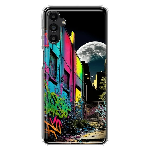 MUNDAZE Samsung Galaxy A13 Shockproof Clear Hybrid Protective Phone Case Urban City Full Moon Graffiti Painting Art Cover