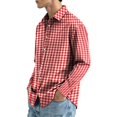 thumbnail image 4 of Stretch Fabric Checkered Long Sleeve Button Up Shirt for Men Classic Gingham Pattern Lapel Collar Regular Fit Lightweight Business Work Casual Easy Outfit Pairing Shirts 3XL, 4 of 6