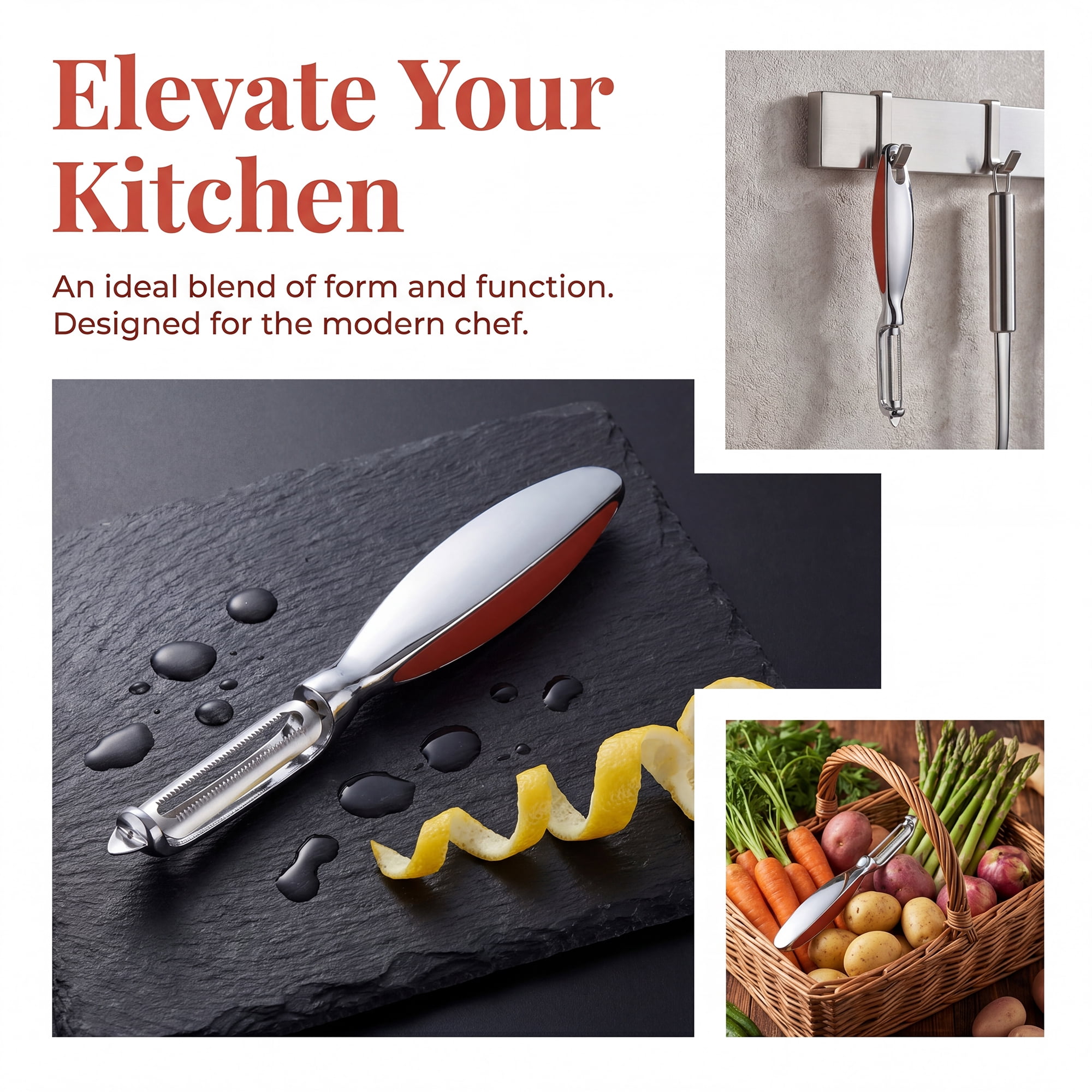Unique Bargains Useful Stainless Steel Vegetable Peeler with Ergonomic Handle Red