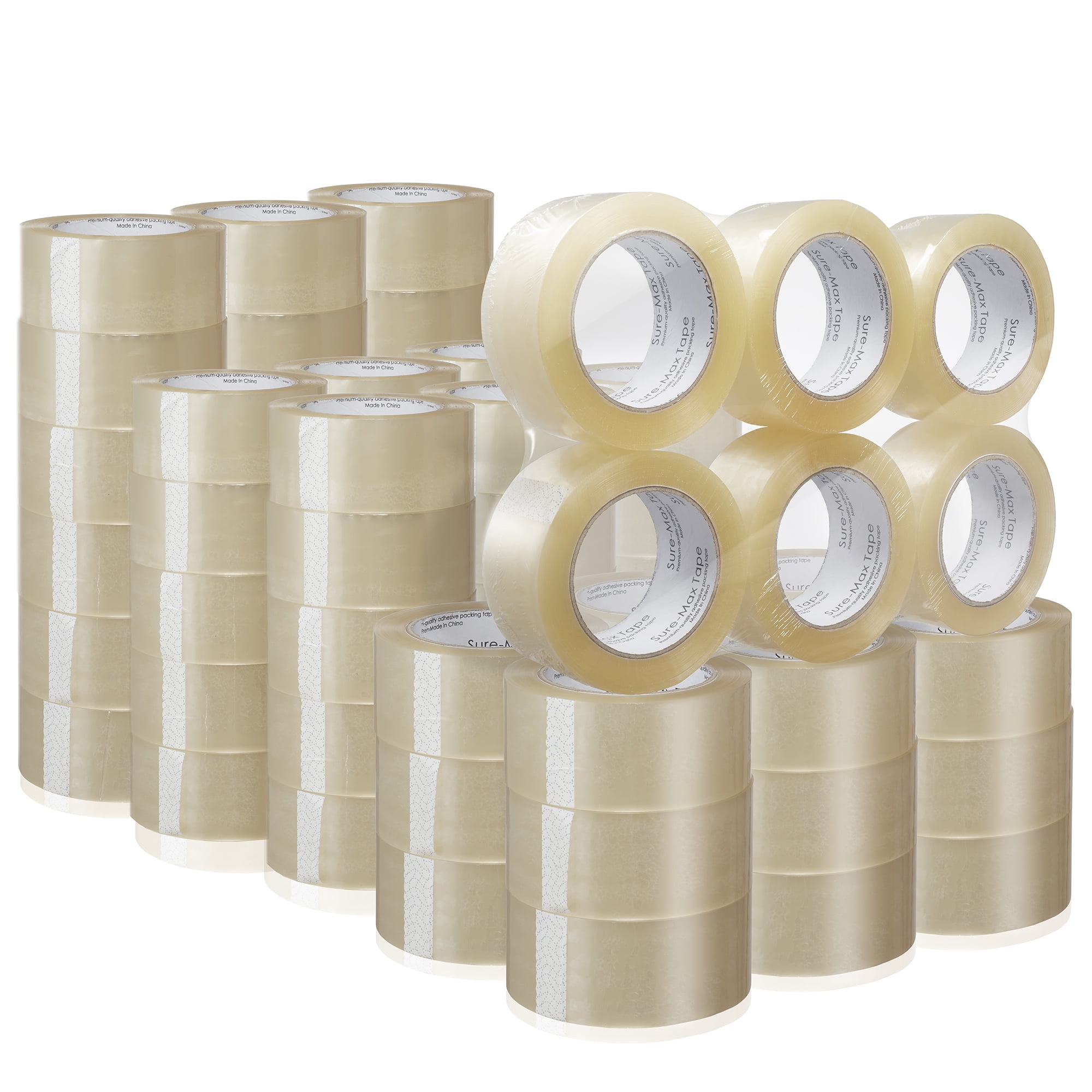 Sure-Max Premium Carton Packing Tape 2.0 mil 330 Feet (110 yards) - Clear - 2 Cases (72 Rolls Total)