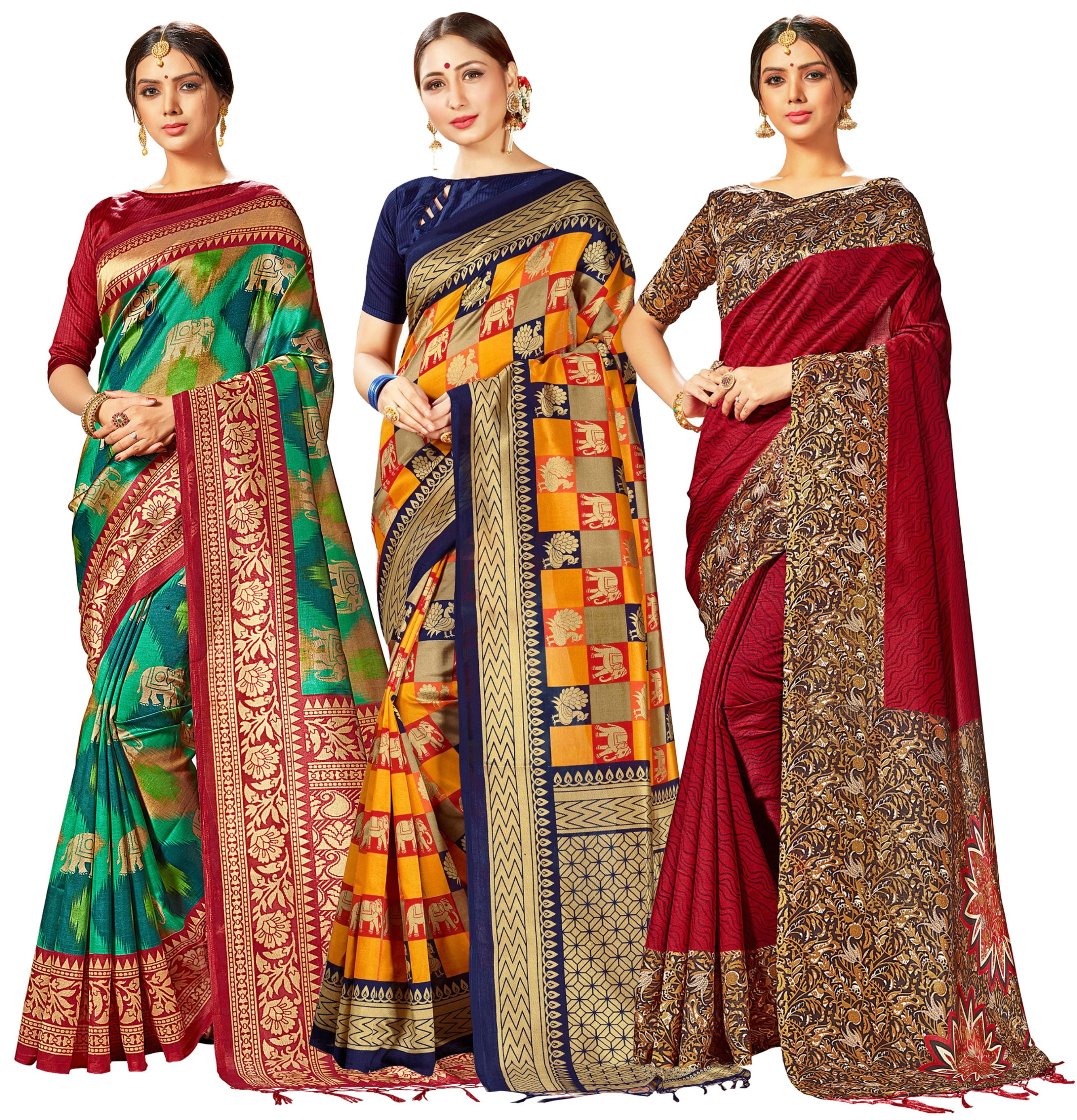 3-Piece Mysore Art Silk Printed Saree Combo for Bangladesh Ubuy