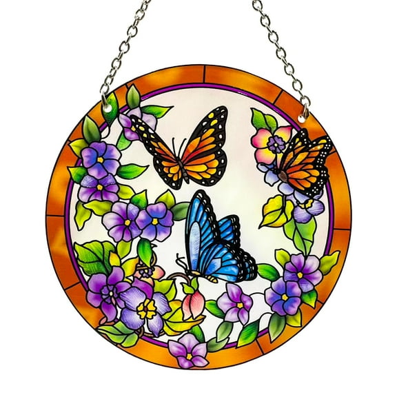 ZDM Butterfly Stained Glass Suncather Window Hangings, Colorful Flower Suncatchers 6 inch Colorful Glass Panel Sun Catchers Pretty Gifts, Decoration for Home Garden Christmas Party Wedding