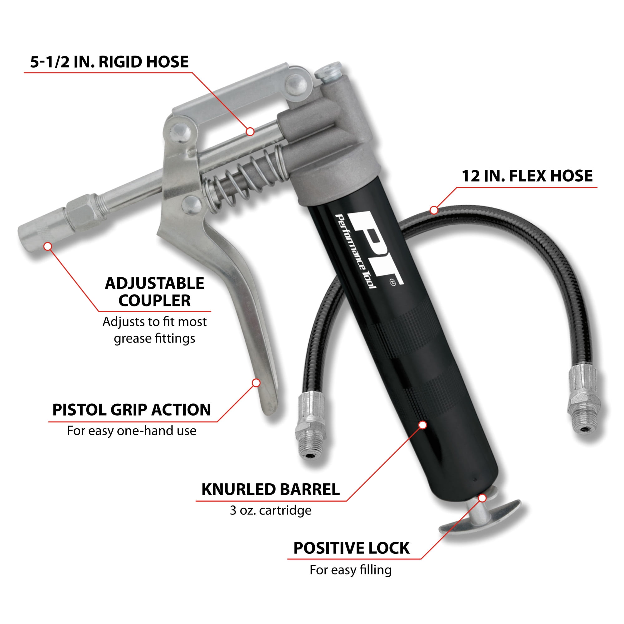 Performance Tool W54197 3 oz. Grease Gun w/ Flex Hose