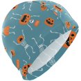 thumbnail image 1 of FYBTO Swimming Cap Funny Skeletons Pumpkins Adult FYBTO Polyester, 1 of 4