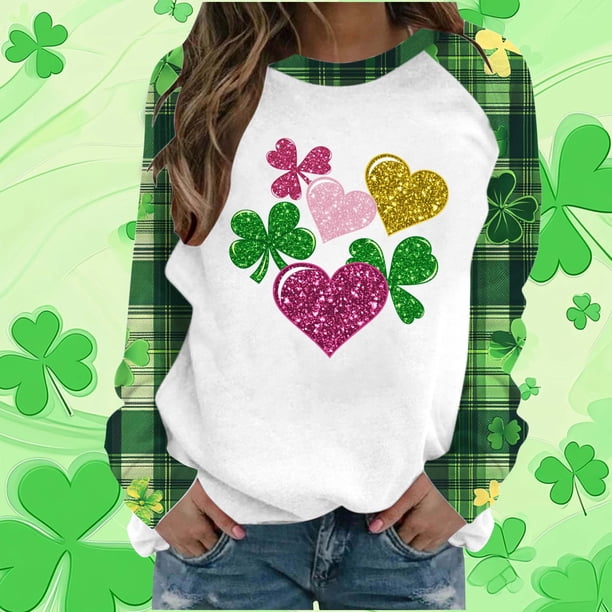 TaTaai Womens St Patricks Day Graphic Raglan Sweatshirt Long Sleeve Crewneck Casual Pullover Loose Fit Holiday Top Gift